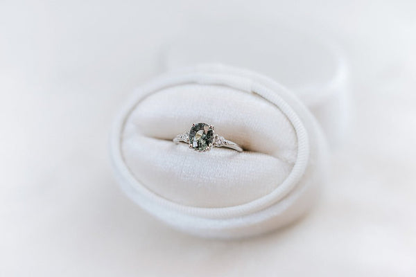 DELPHINE || 1.3ct oval green sapphire and diamonds ring