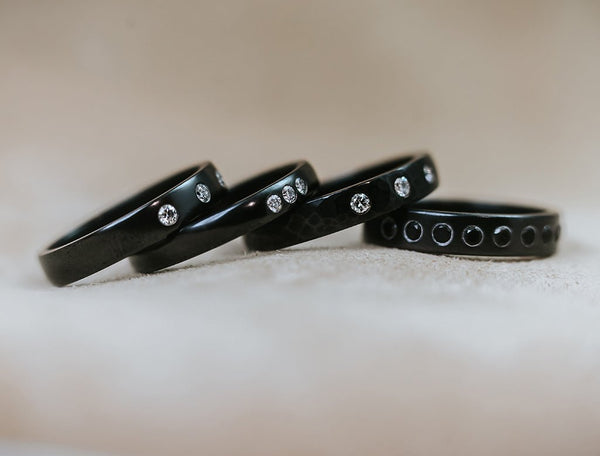 NIOBI || hammered black niobium ring with diamonds