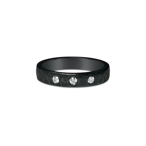NIOBI || hammered black niobium ring with diamonds