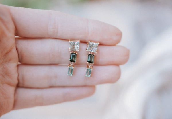 Tourmaline, beryl and green amethyst earrings