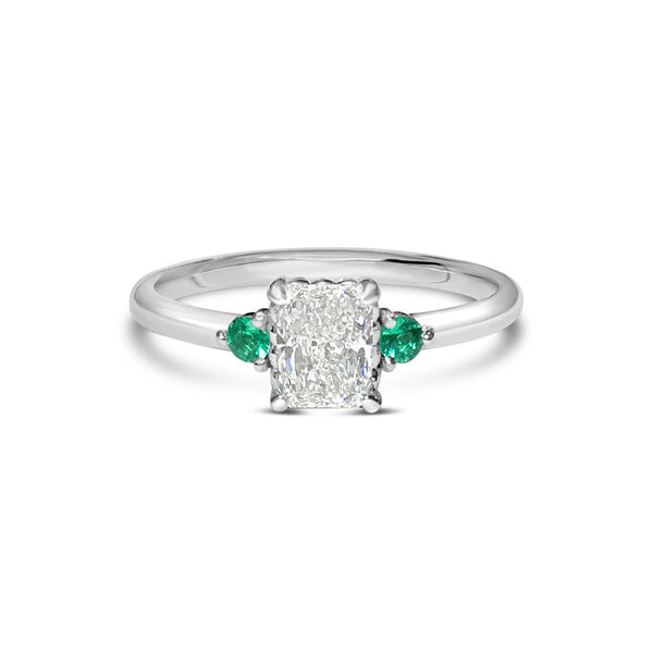 VAUVERT || cushion diamond ring with emeralds