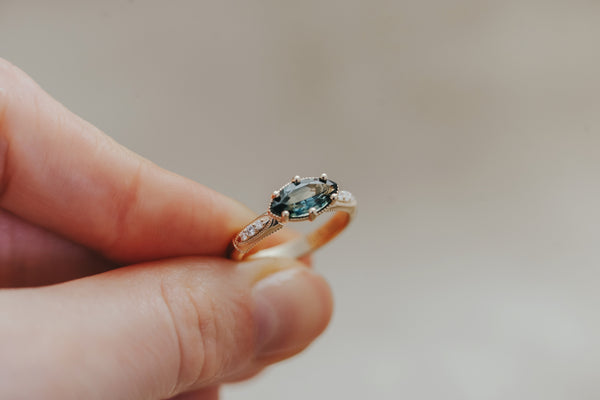 AVIGNON || Vintage - inspired engagement ring with Australian teal marquise sapphire