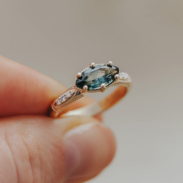 AVIGNON || Vintage - inspired engagement ring with Australian teal marquise sapphire