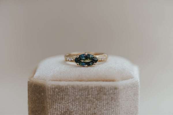 AVIGNON || Vintage - inspired engagement ring with Australian teal marquise sapphire