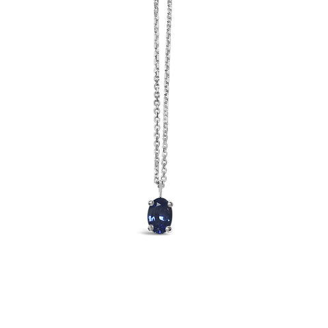 MERLINES || 0.5ct oval blue sapphire necklace in white gold 14k