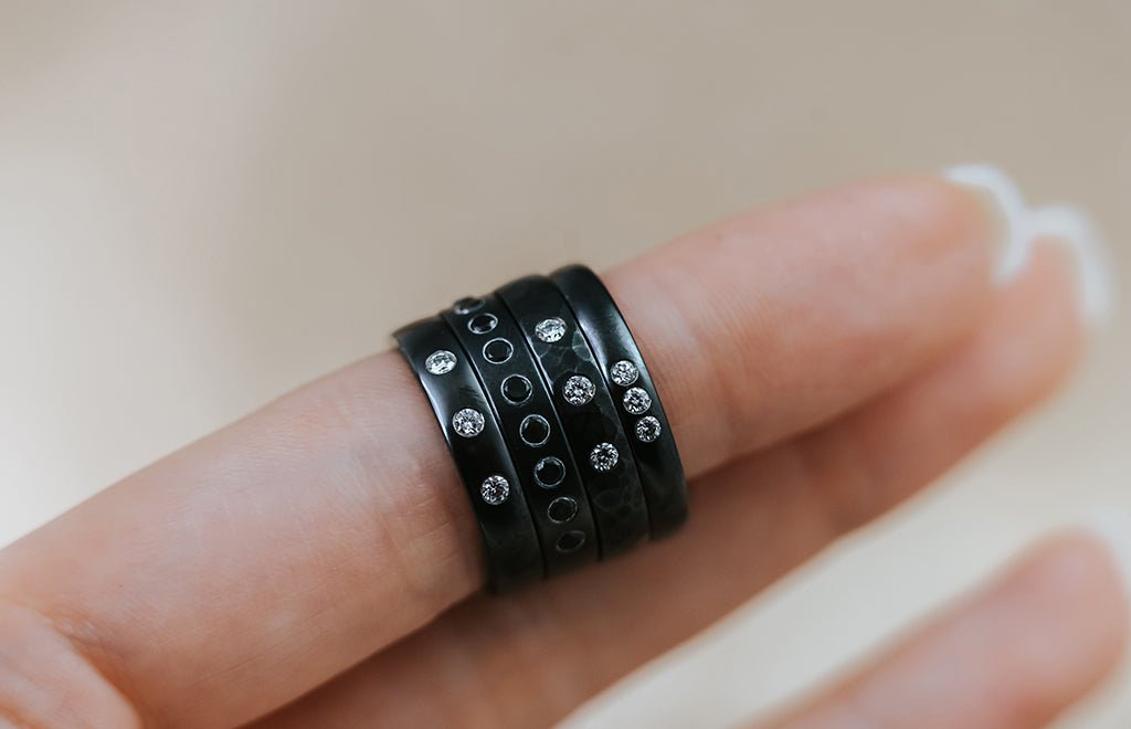 ★SENTIMENTS★ NO.470 [BLACK] RING Machine Knurled Texture Black Stainless Steel Band Ring