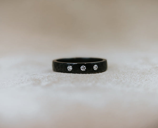 NIOBI || hammered black niobium ring with diamonds
